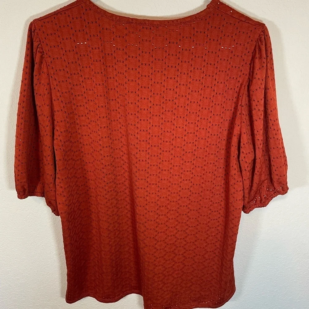 Cure Short Sleeve Eyelet Blouse Brown Large